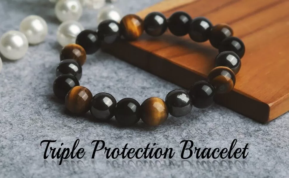 Triple Protection Bracelet Hematite Black Tiger's Eye Stone Bracelet - Image 2