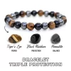 Triple Protection Bracelet Hematite Black Tiger's Eye Stone Bracelet