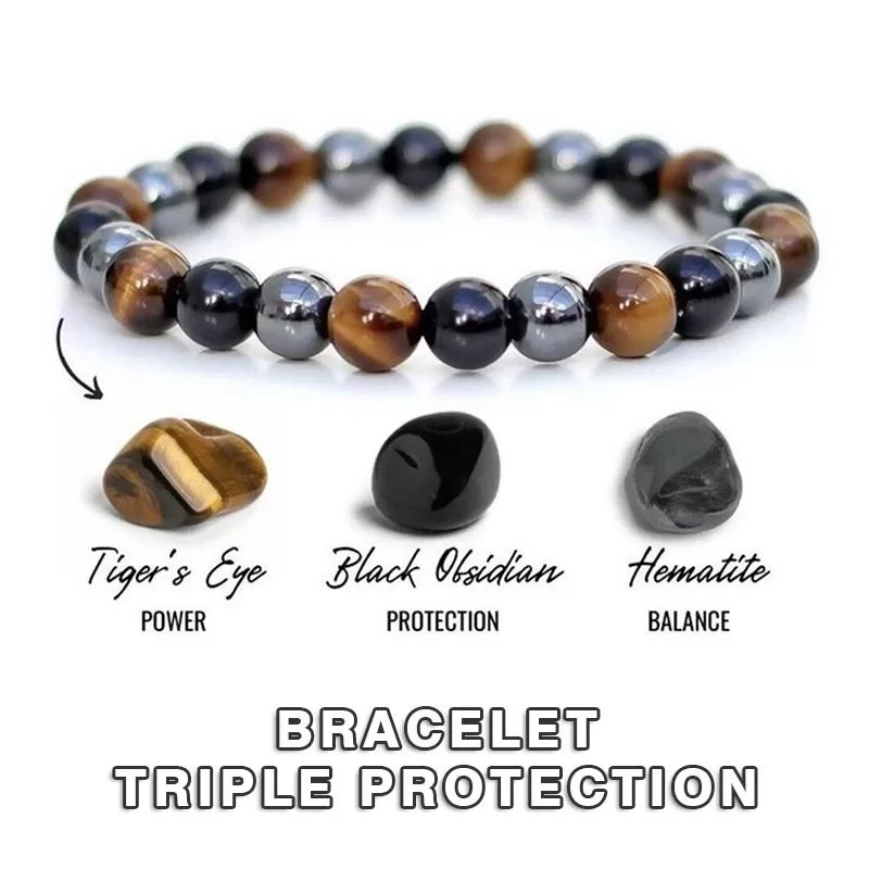 Triple Protection Bracelet Hematite Black Tiger's Eye Stone Bracelet